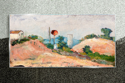 Glasbild Landschaft mit einem roten Ball