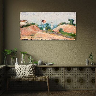 Glasbild Landschaft mit einem roten Ball