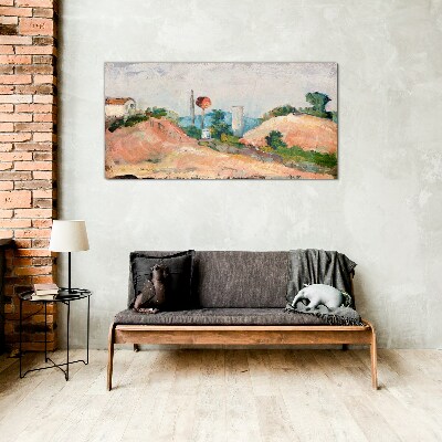 Glasbild Landschaft mit einem roten Ball