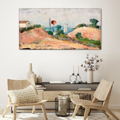 Glasbild Landschaft mit einem roten Ball