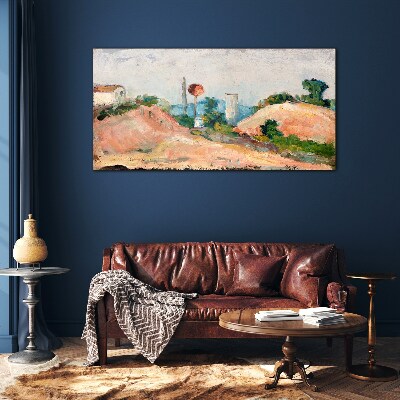 Glasbild Landschaft mit einem roten Ball