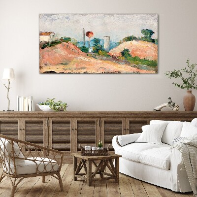 Glasbild Landschaft mit einem roten Ball