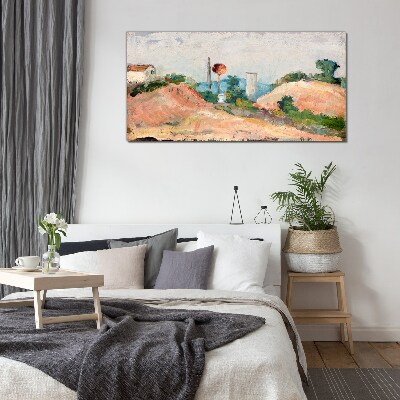 Glasbild Landschaft mit einem roten Ball
