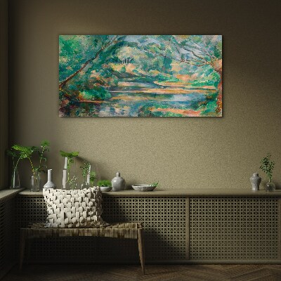 Glasbild Grüne Landschaft mit einem Fluss