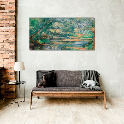 Glasbild Grüne Landschaft mit einem Fluss
