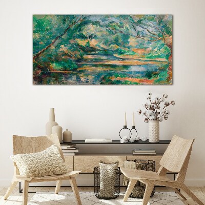 Glasbild Grüne Landschaft mit einem Fluss