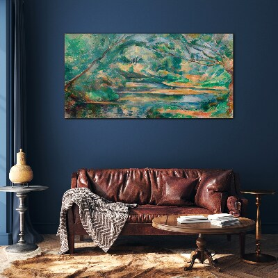 Glasbild Grüne Landschaft mit einem Fluss