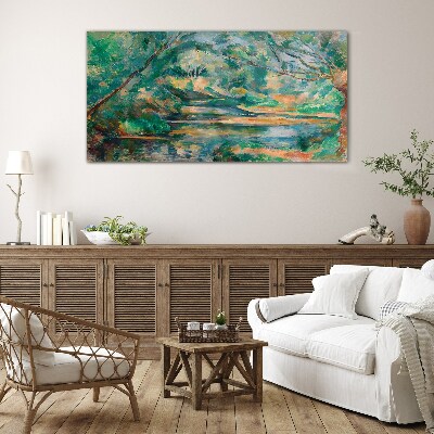 Glasbild Grüne Landschaft mit einem Fluss