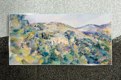 Glasbild Landschaft mit Häusern zwischen Bäumen