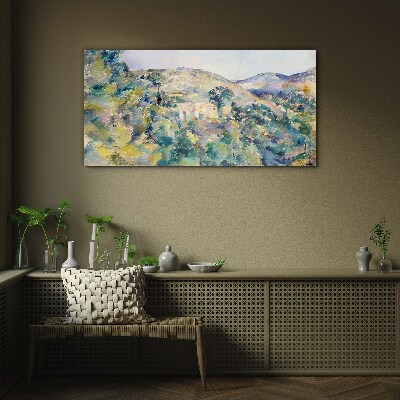 Glasbild Landschaft mit Häusern zwischen Bäumen