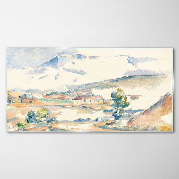 Glasbild Berglandschaft in Pastelltönen