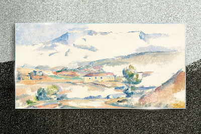 Glasbild Berglandschaft in Pastelltönen