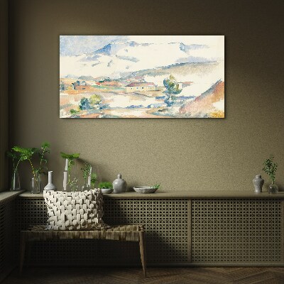 Glasbild Berglandschaft in Pastelltönen