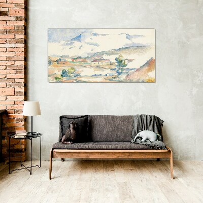 Glasbild Berglandschaft in Pastelltönen