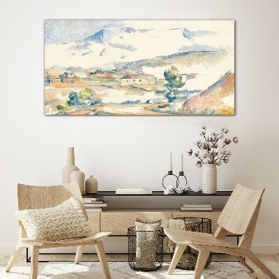 Glasbild Berglandschaft in Pastelltönen