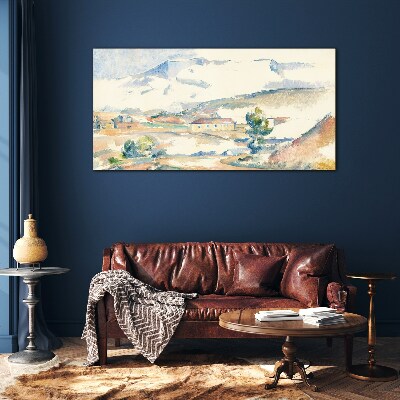 Glasbild Berglandschaft in Pastelltönen