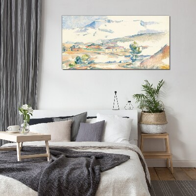 Glasbild Berglandschaft in Pastelltönen