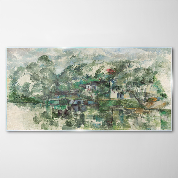 Glasbild Eine friedliche Landschaft am Wasser