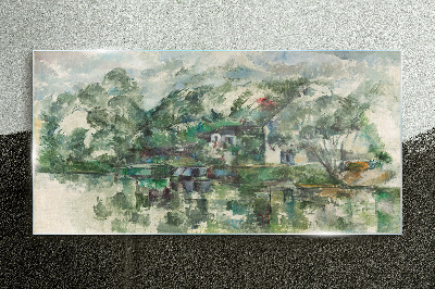 Glasbild Eine friedliche Landschaft am Wasser