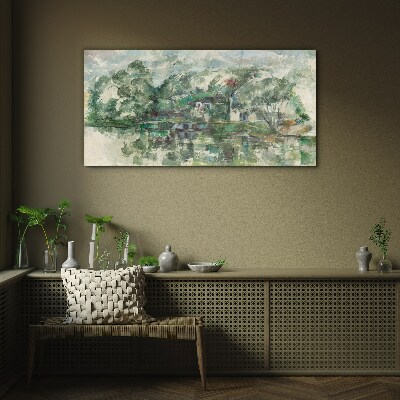 Glasbild Eine friedliche Landschaft am Wasser