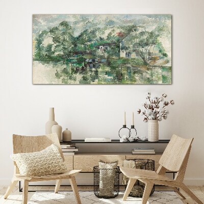 Glasbild Eine friedliche Landschaft am Wasser