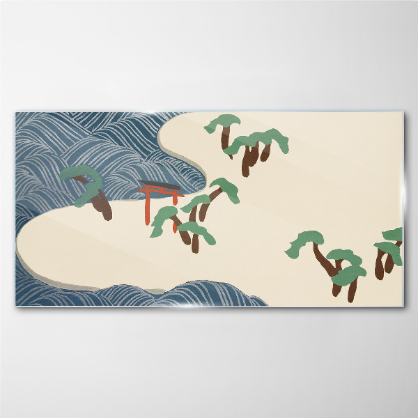 Glasbild Ruhige Wellen mit Torii-Tor