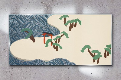 Glasbild Ruhige Wellen mit Torii-Tor