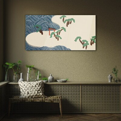 Glasbild Ruhige Wellen mit Torii-Tor