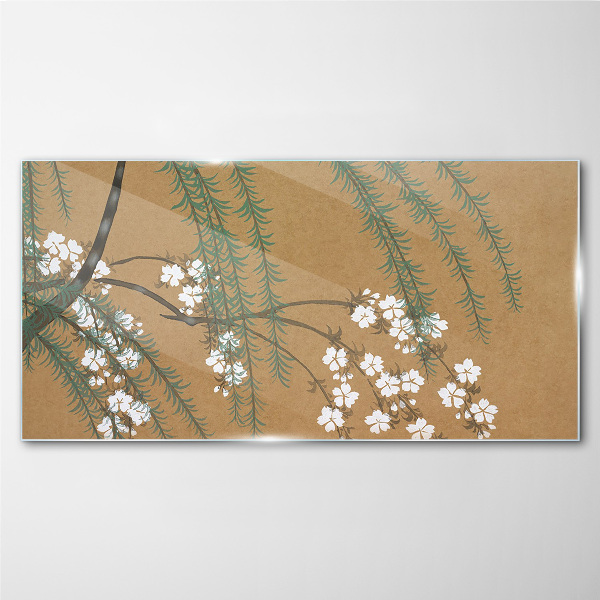 Glasbild Blumenzweige auf braunem Hintergrund