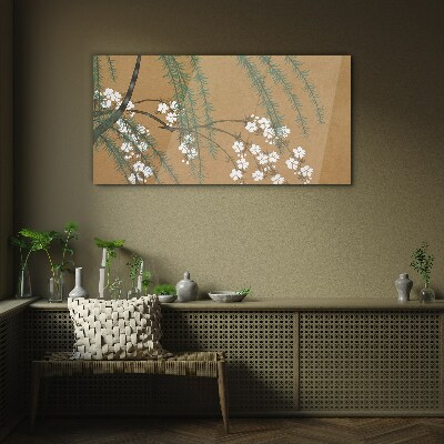 Glasbild Blumenzweige auf braunem Hintergrund