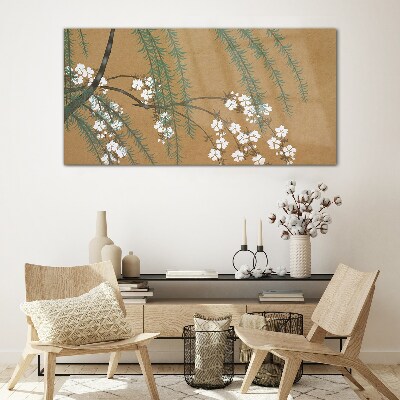 Glasbild Blumenzweige auf braunem Hintergrund