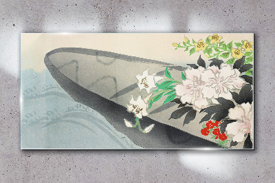 Glasbild Blumenboot auf ruhigem Wasser
