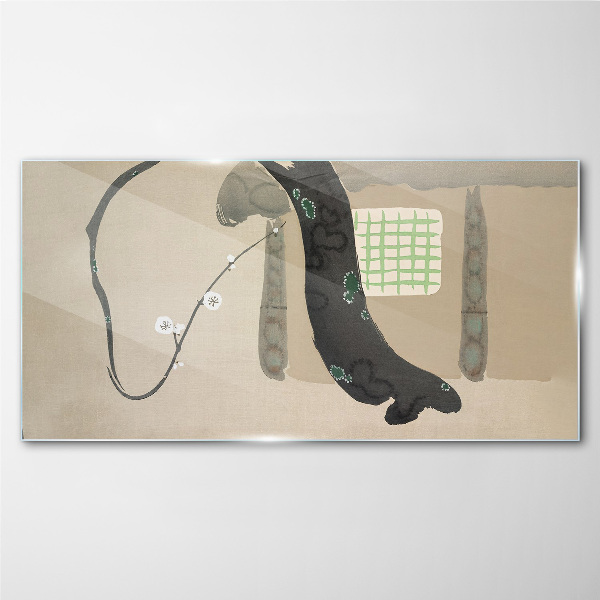 Glasbild Grüner Zweig im minimalistischen Stil