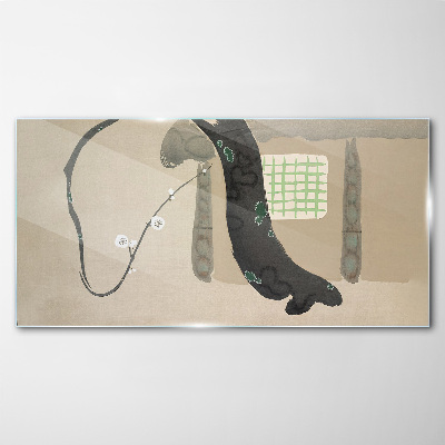 Glasbild Grüner Zweig im minimalistischen Stil
