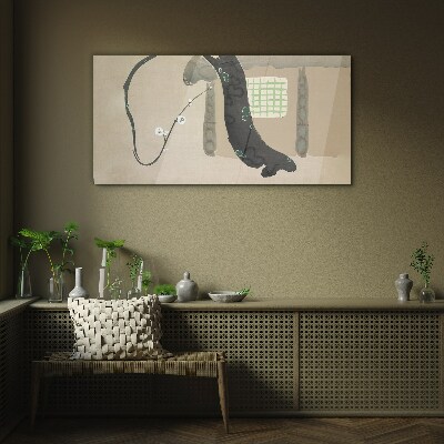Glasbild Grüner Zweig im minimalistischen Stil