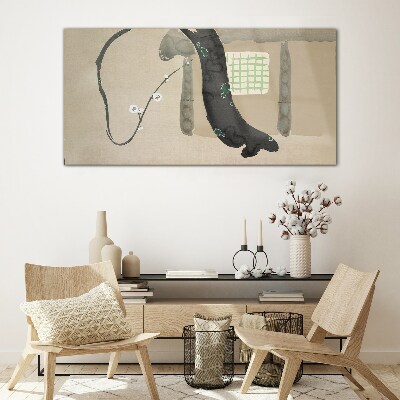 Glasbild Grüner Zweig im minimalistischen Stil