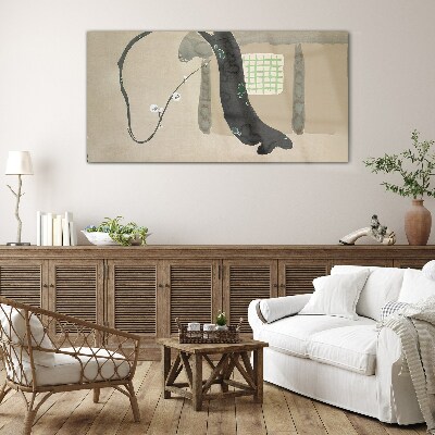 Glasbild Grüner Zweig im minimalistischen Stil