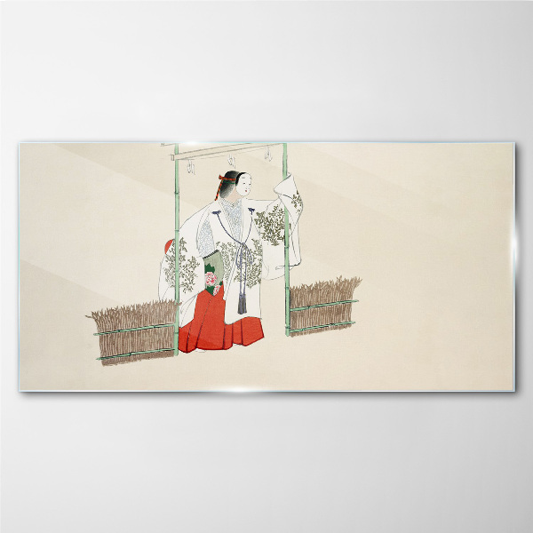 Glasbild Traditionelle japanische Szene mit einer Frau