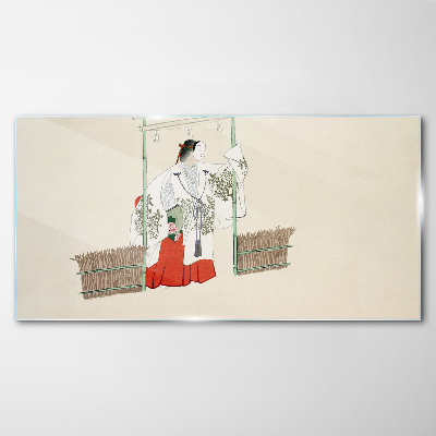 Glasbild Traditionelle japanische Szene mit einer Frau