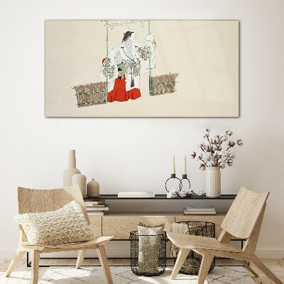 Glasbild Traditionelle japanische Szene mit einer Frau