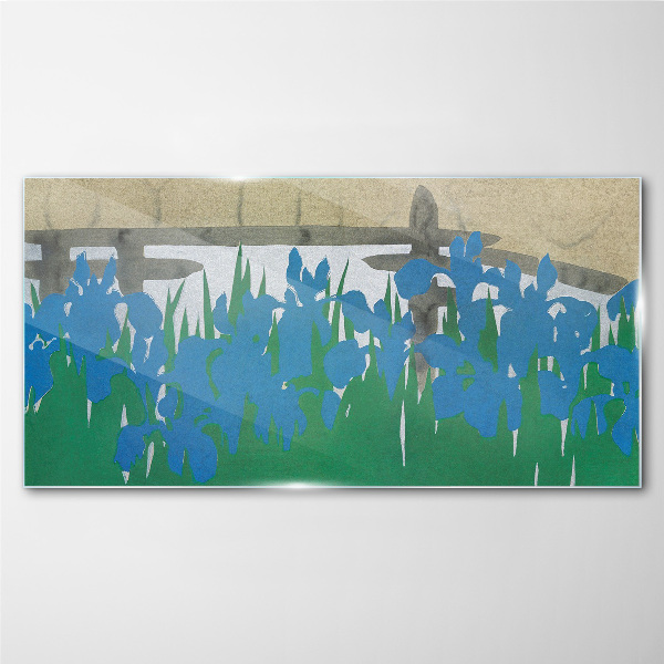 Glasbild Blumen in Blautönen