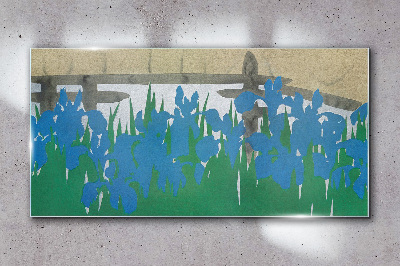 Glasbild Blumen in Blautönen