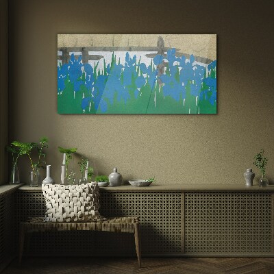 Glasbild Blumen in Blautönen