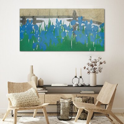 Glasbild Blumen in Blautönen