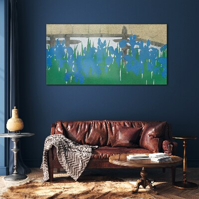 Glasbild Blumen in Blautönen