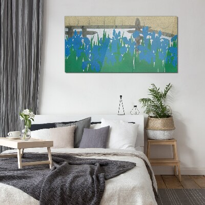 Glasbild Blumen in Blautönen
