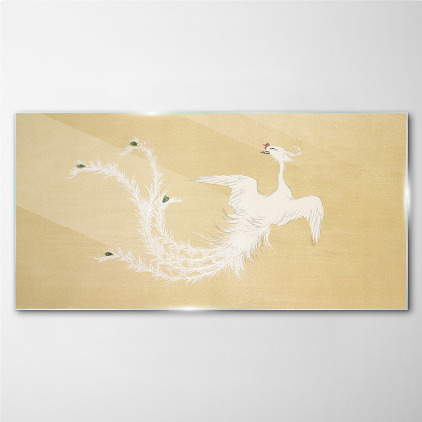 Glasbild Weißer Phönix auf goldenem Hintergrund