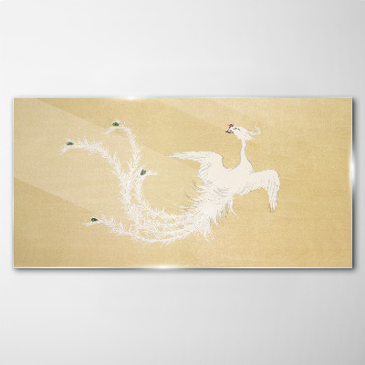 Glasbild Weißer Phönix auf goldenem Hintergrund