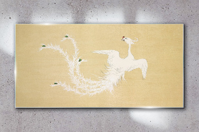 Glasbild Weißer Phönix auf goldenem Hintergrund