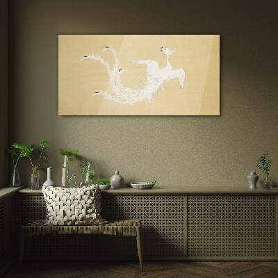 Glasbild Weißer Phönix auf goldenem Hintergrund